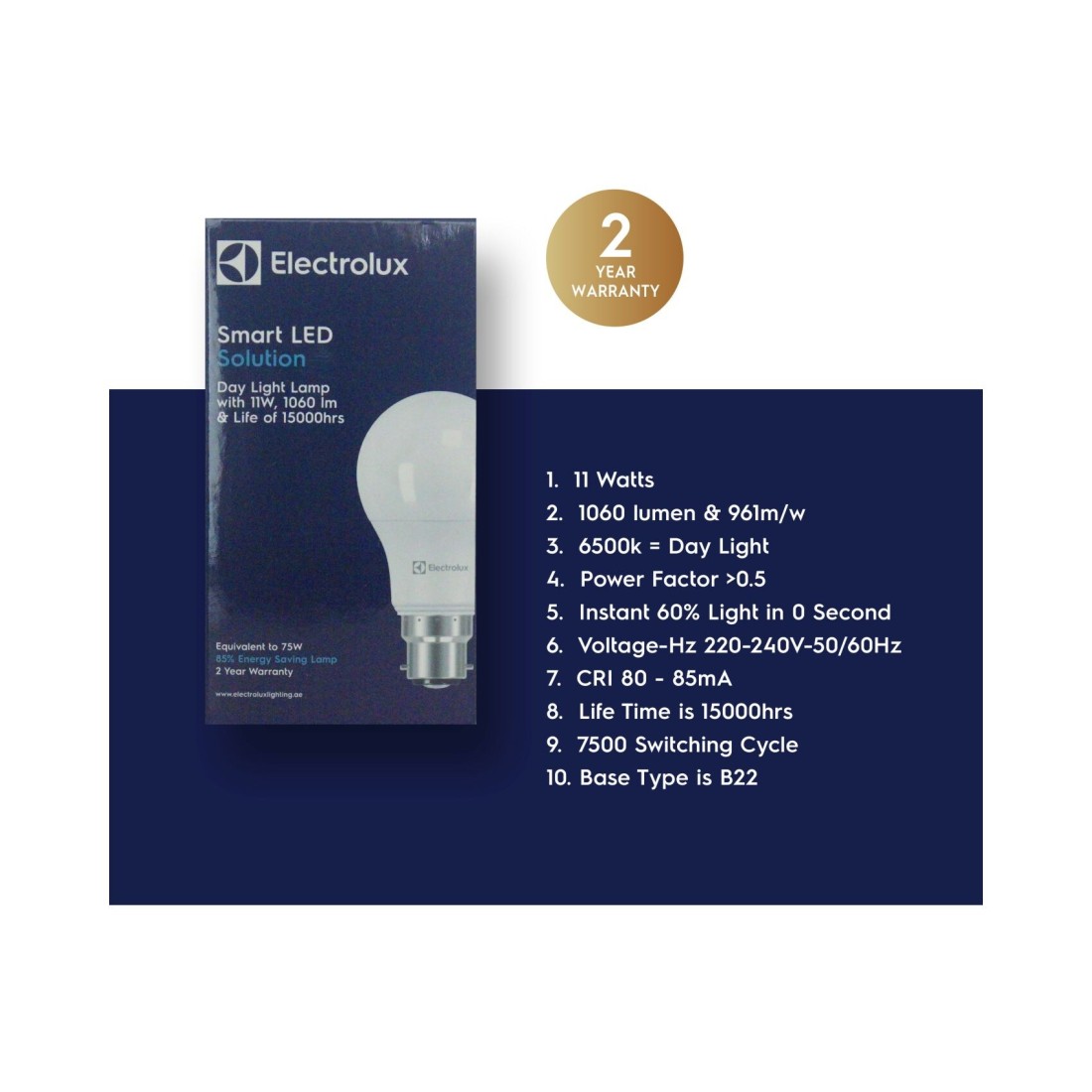 إلكترولوكس - مصباح LED 11 واط B22 أبيض ساطع