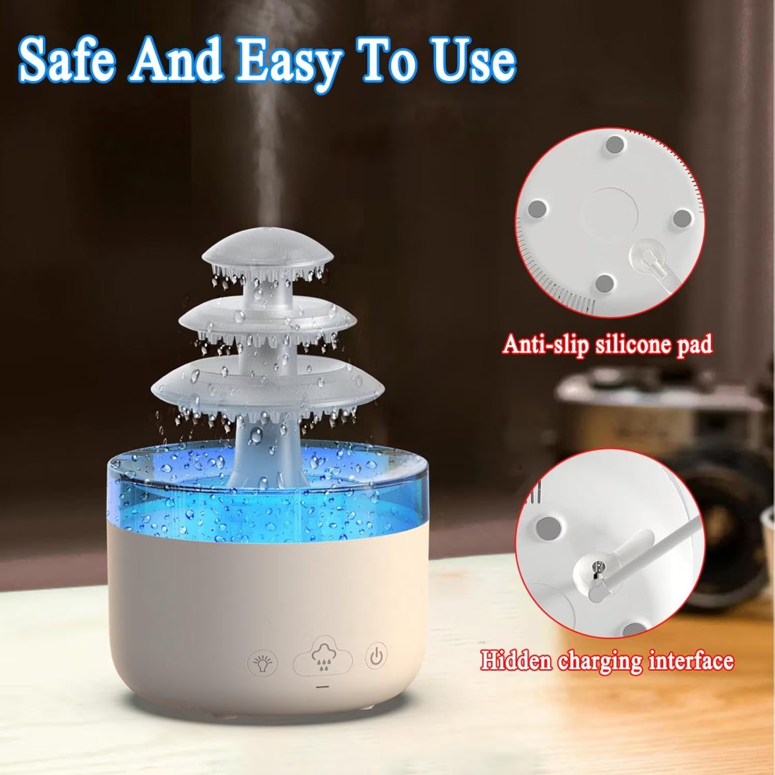 Rain Cloud Humidifier Water Drip - 2-in-1 Essential Oil Diffuser with 7 LED Colors, Mushroom Cloud Diffuser, 500ml Ultrasonic Cool Mist Humidifier for Sleep