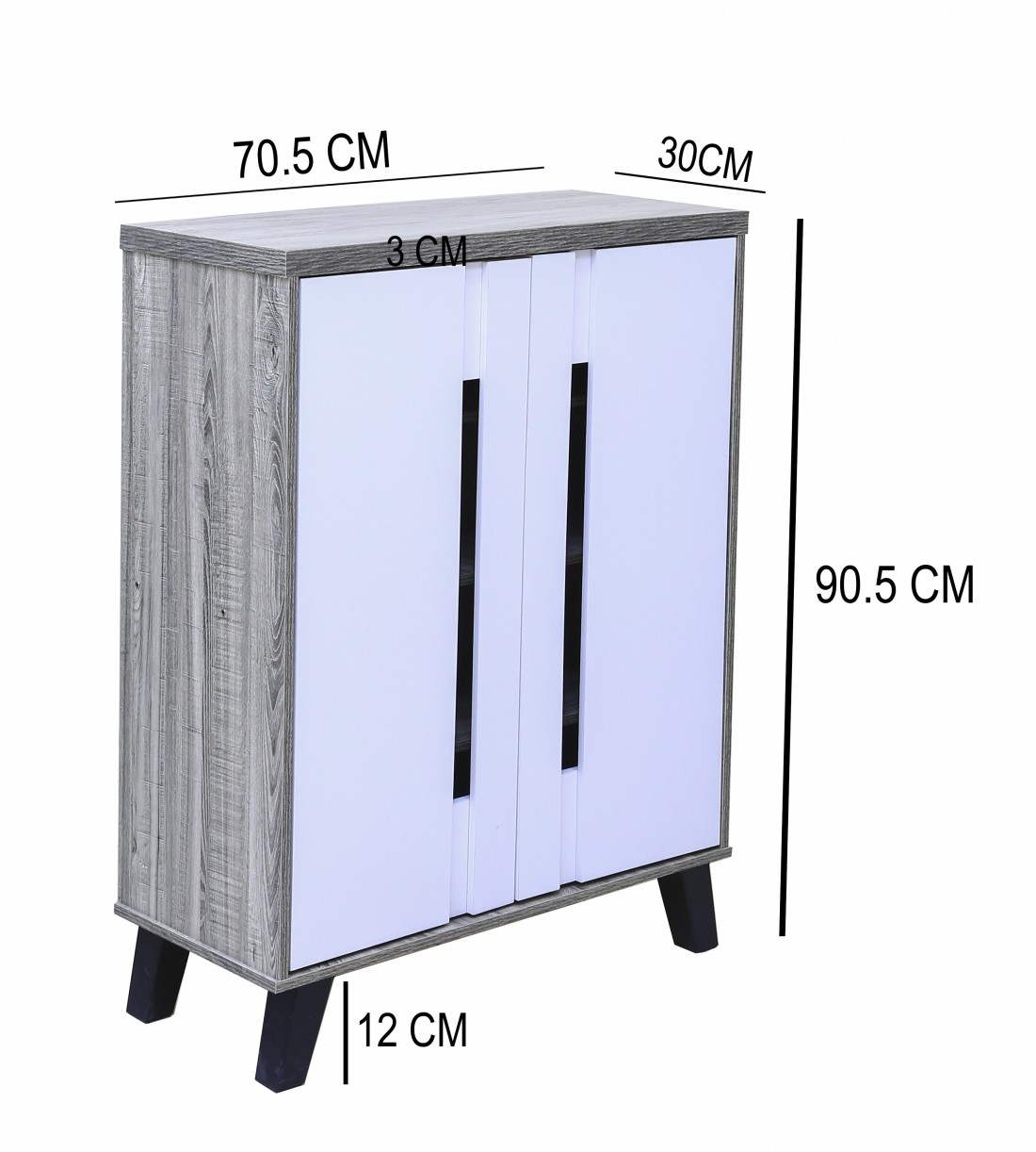 Stylish Two-Tone Shoe Cabinet with 3 Shelves &ndash; Compact Entryway or Bedroom Shoe Storage with Handle-Free Design and Sturdy Plastic Legs
