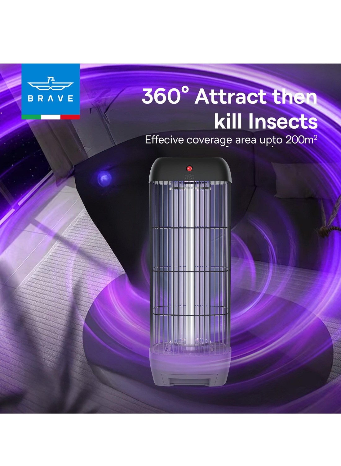 Brave 15W 1800V Electric Mosquito Killer Bug Zapper Indoor &amp; Outdoor UV Lamp Insect Trap Safe &amp; Chemical-Free Quiet &amp; High-Efficiency Wide Coverage Easy to Clean