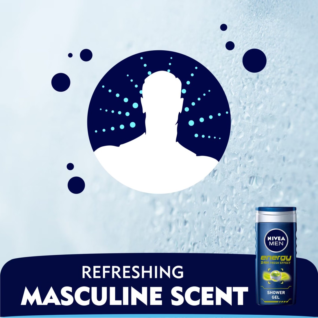 NIVEA MEN 3in1 Shower Gel Body Wash Energy 24h Fresh Masculine Scent 250ml