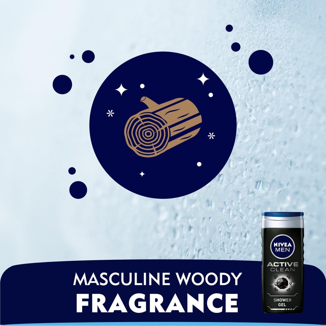 NIVEA MEN 3in1 Shower Gel Body Wash Active Clean Charcoal Woody Scent 250ml