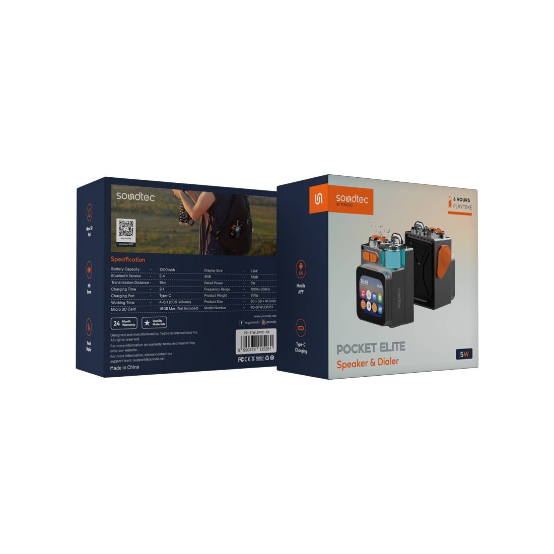 مكبر صوت وبايندر بورودو ساوندتك بوكت إليت، نطاق تردد 100Hz-20kHz، بطارية 1200mAh، قوة 5 وات، بلوتوث 5.4، شاشة تعمل باللمس 2.64"، شريحة Micro SD، صوت HiFi
