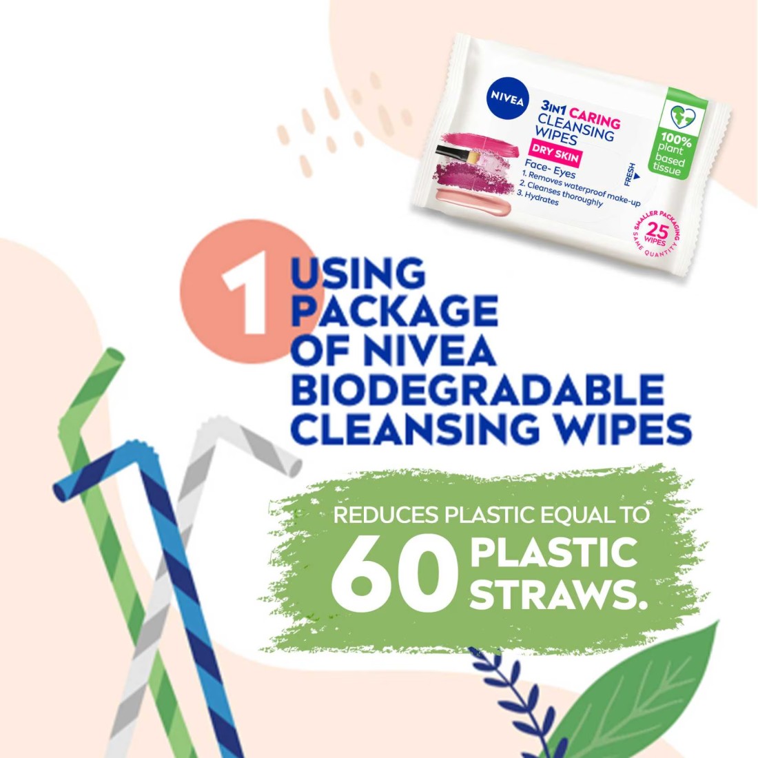 NIVEA Face Wipes Gentle Cleansing 3-in-1 Dry &amp; Sensitive Skin 25 Wipes