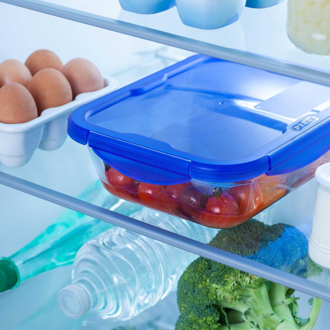 Pyrex Cook &amp; Go Rectangular Food Container With Lid Clear/Blue 1.7L