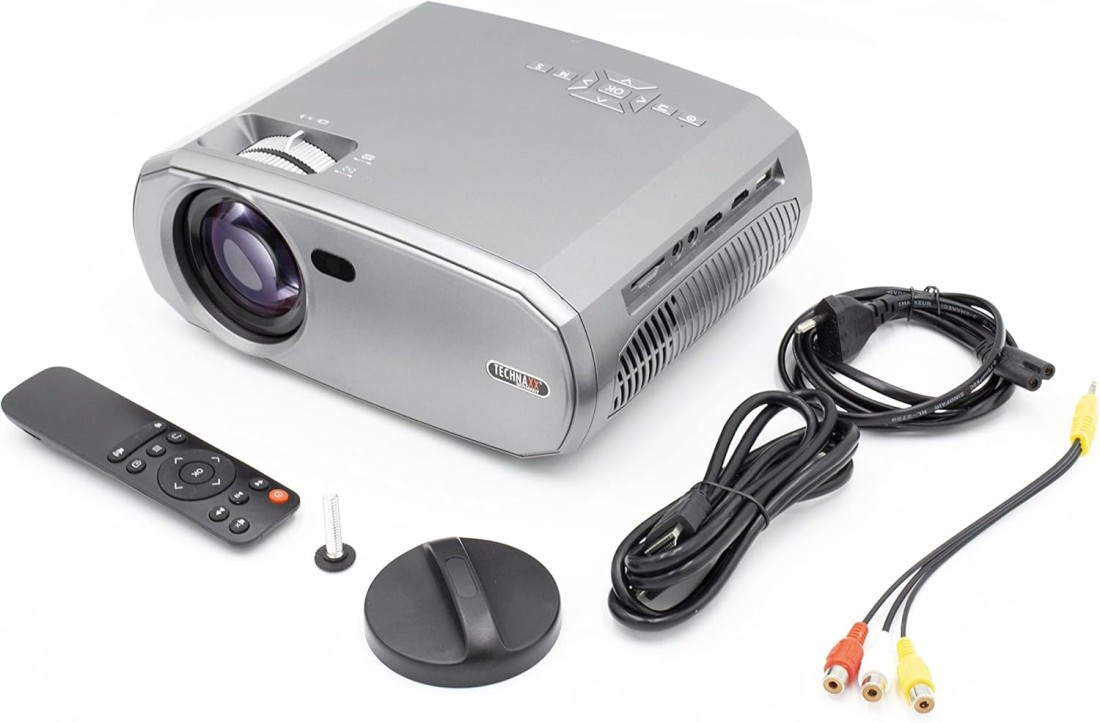 Technaxx Germany LED Projector, Video Projector 1080P HD for Home Movie, Kids Gift for Gaming &amp; Outdoor, 50&quot;-200&quot; Projection Size with Phone VGA HDMI AV USB Laptop &amp; Remote Control, 40,000 hours Life