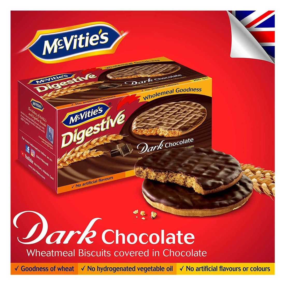 McVitie&#39;s Digestive Dark Chocolate Biscuits, 200g Pack of 2