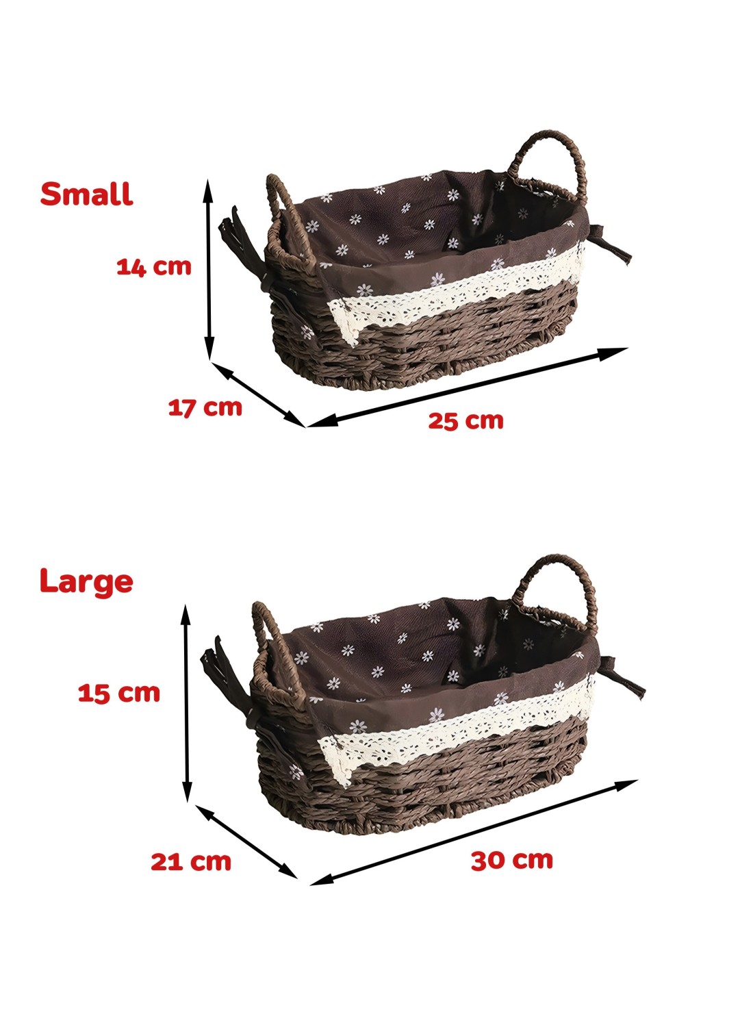 Set of 2 Eco-Friendly Oval Handwoven Storage Baskets with Handles, Durable Woven Bins with Sturdy Frame and Removable Liners for Home Organization in Living Room, Bedroom, Bathroom and Nursery-Brown