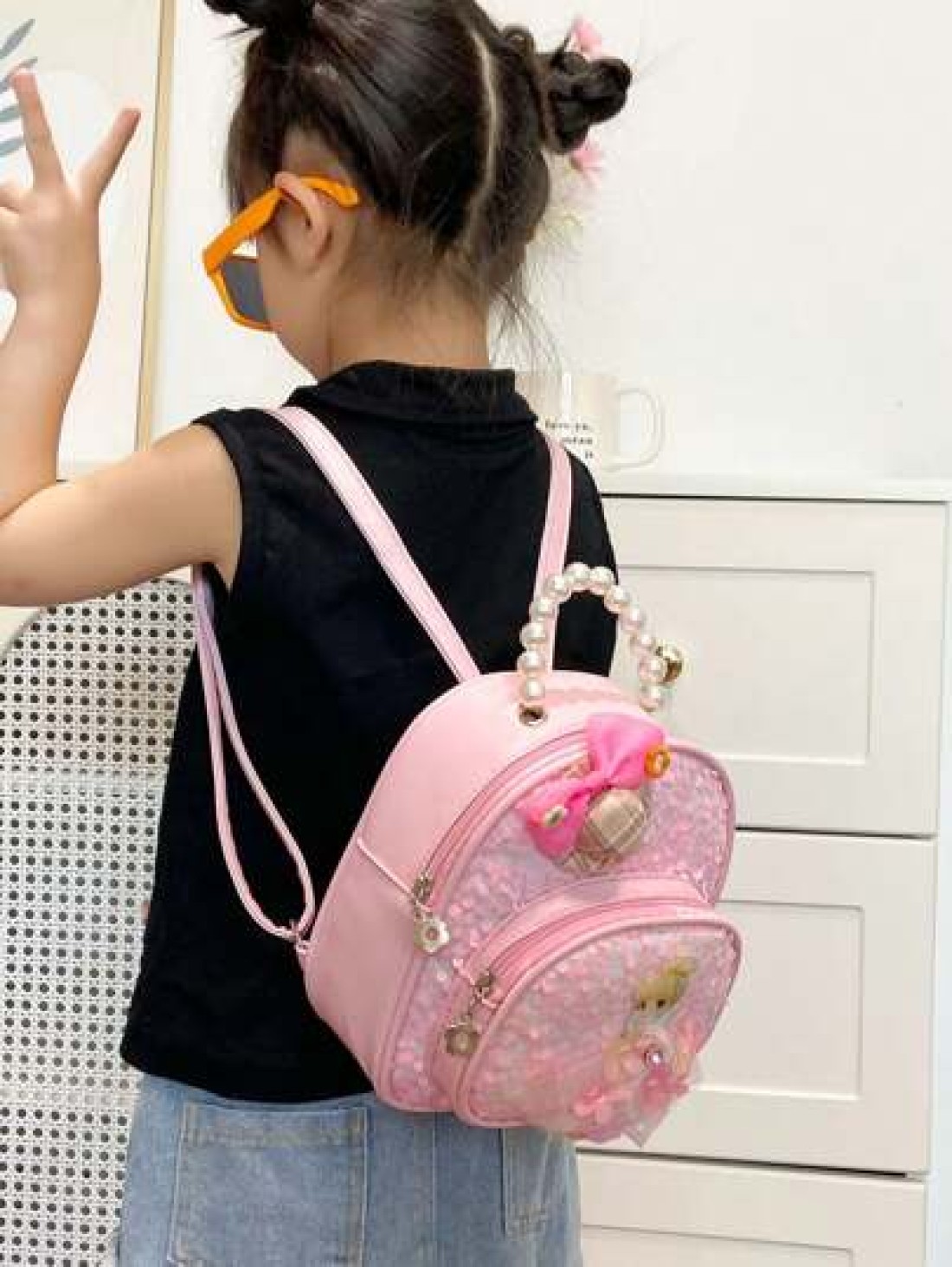 low tea 1pc Shiny Sequin Fabric Backpack Fashionable Shellfish Sequins Cartoon Princess Design School Bag Travel Daypack Backpack Backpack School Backpack Rucksack School Bag Bookbag Bag Dinosaur Bag