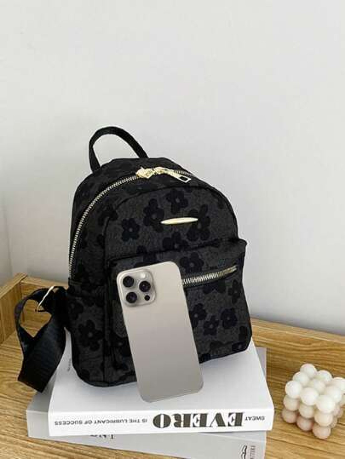 Fashionable Floral Print Black Backpack For Teens Double Zipper Design Suitable For Daily Use