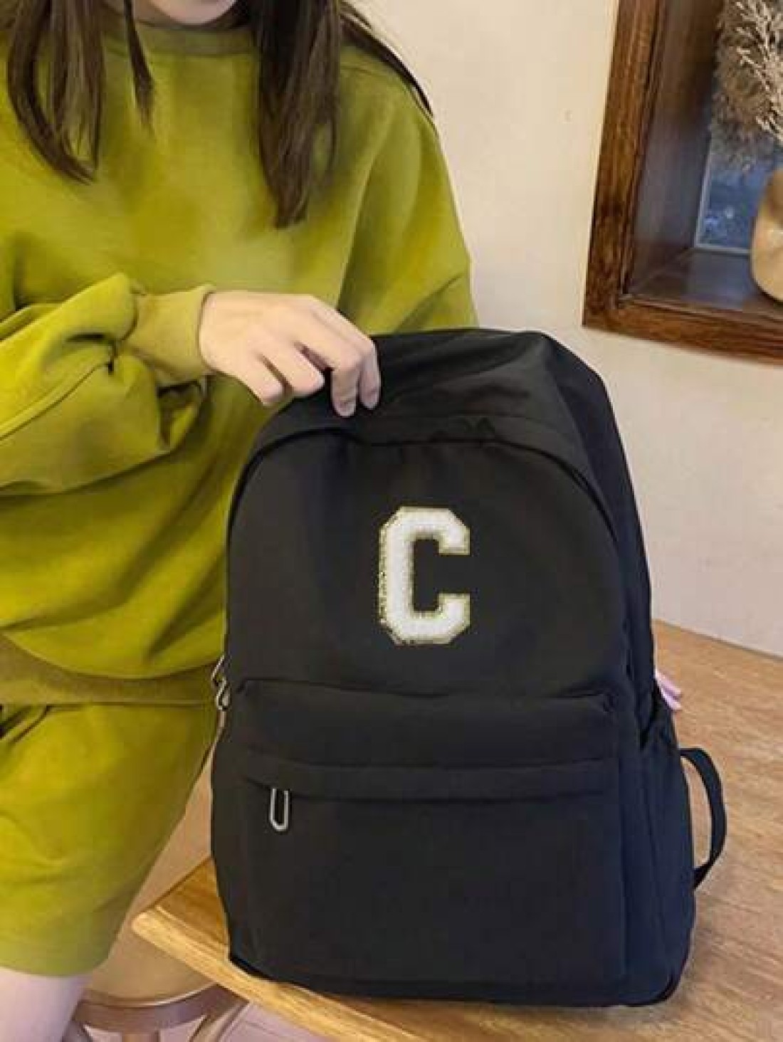 One Piece 26 Alphabet DIY Back To School Fashion Large Capacity School Bag Cute Stylish Multifunctional Backpack Wallet Solid Color Durable Nylon School Backpack Adjustable Strap Multiple Pockets Book