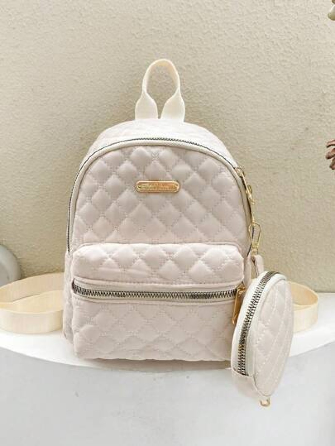 1pc Spring Back To School Girl s Versatile Simple Practical Quilted Backpack With Coin Purse Casual Outdoor Nylon Campus Schoolbag For College Junior High School Students Small And Fashionable Work Co
