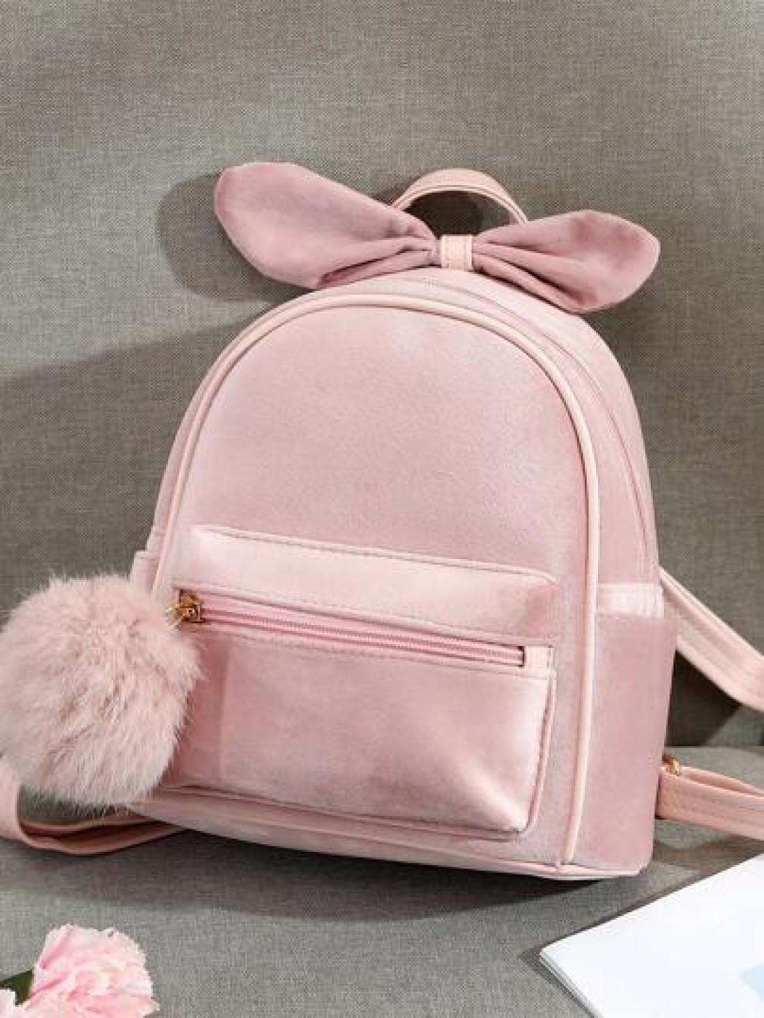 1pc Cute Fashionable Mini Plush Bow Backpack For Kids Girls Versatile Small Travel Shoulder Bag Suitable For Teens