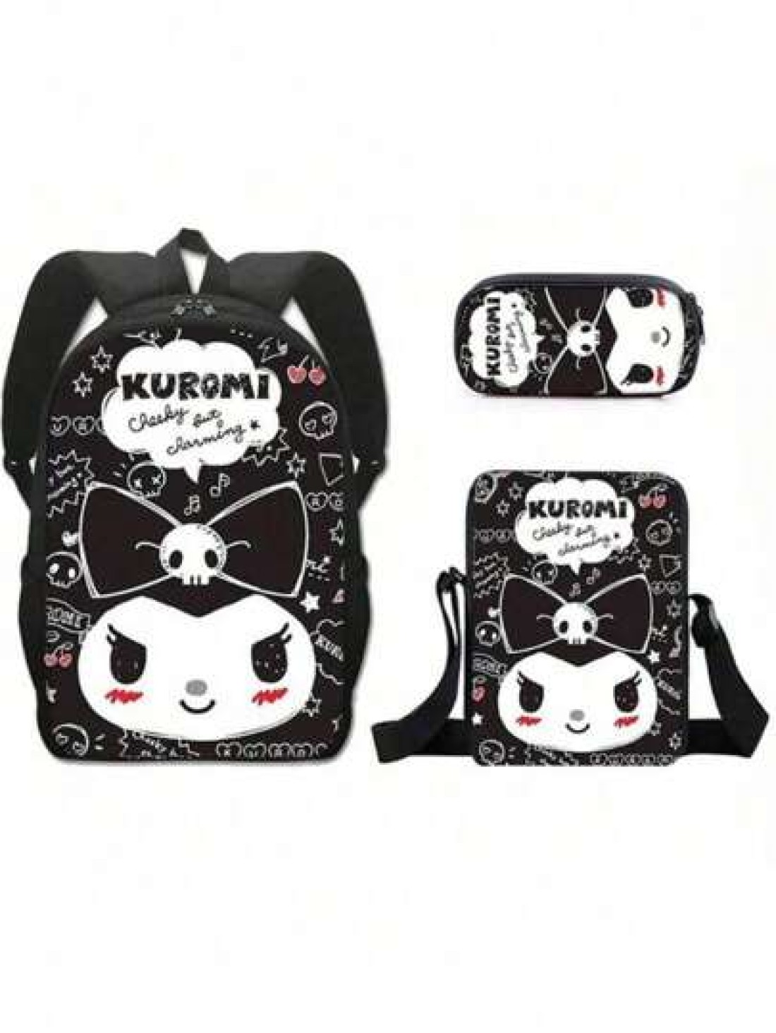 Sanrio 3D Fully Printed Cartoon 3 Piece Backpack Primary School Bag Children s Lunch Bag Pencil Bag Set Anime Kawaii Cartoon School Bag For Travel Storage Bag Makeup Bag Cosmetic Bag Vacation Organize