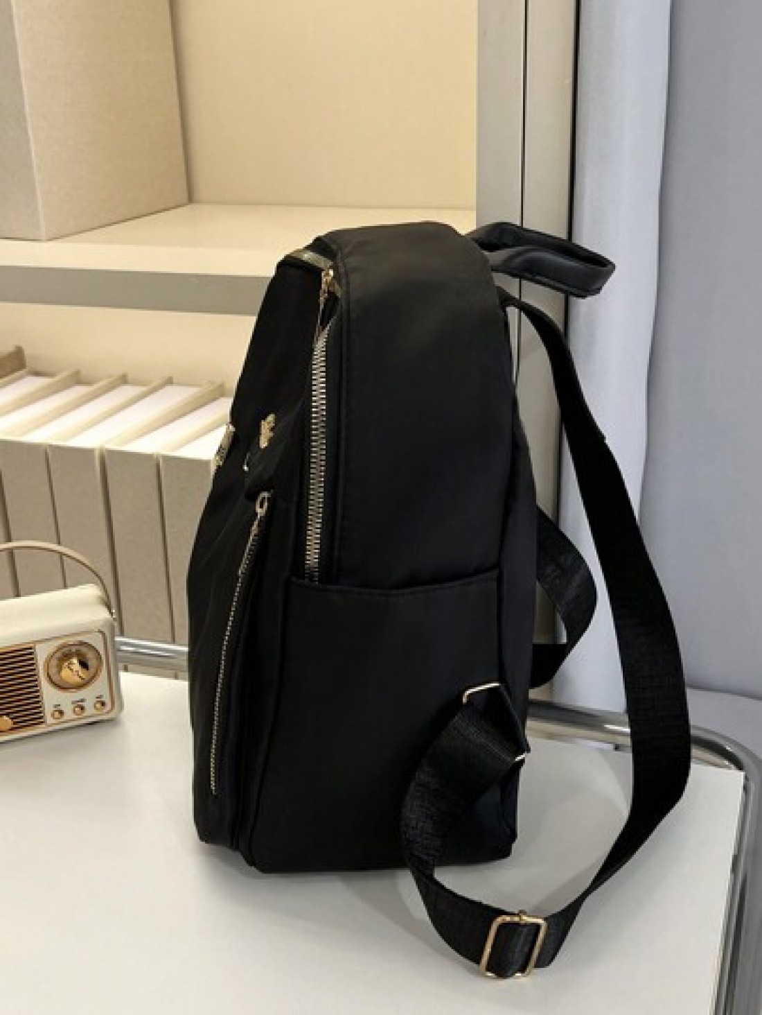 1pc All Black Metal Zipper Nylon Backpack Fashionable And Versatile For Casual Sport School Travel And Date Use For Girl Backpack School Bag S Bag S Backpack Toddler Backpack Mini Backpack Small Backp