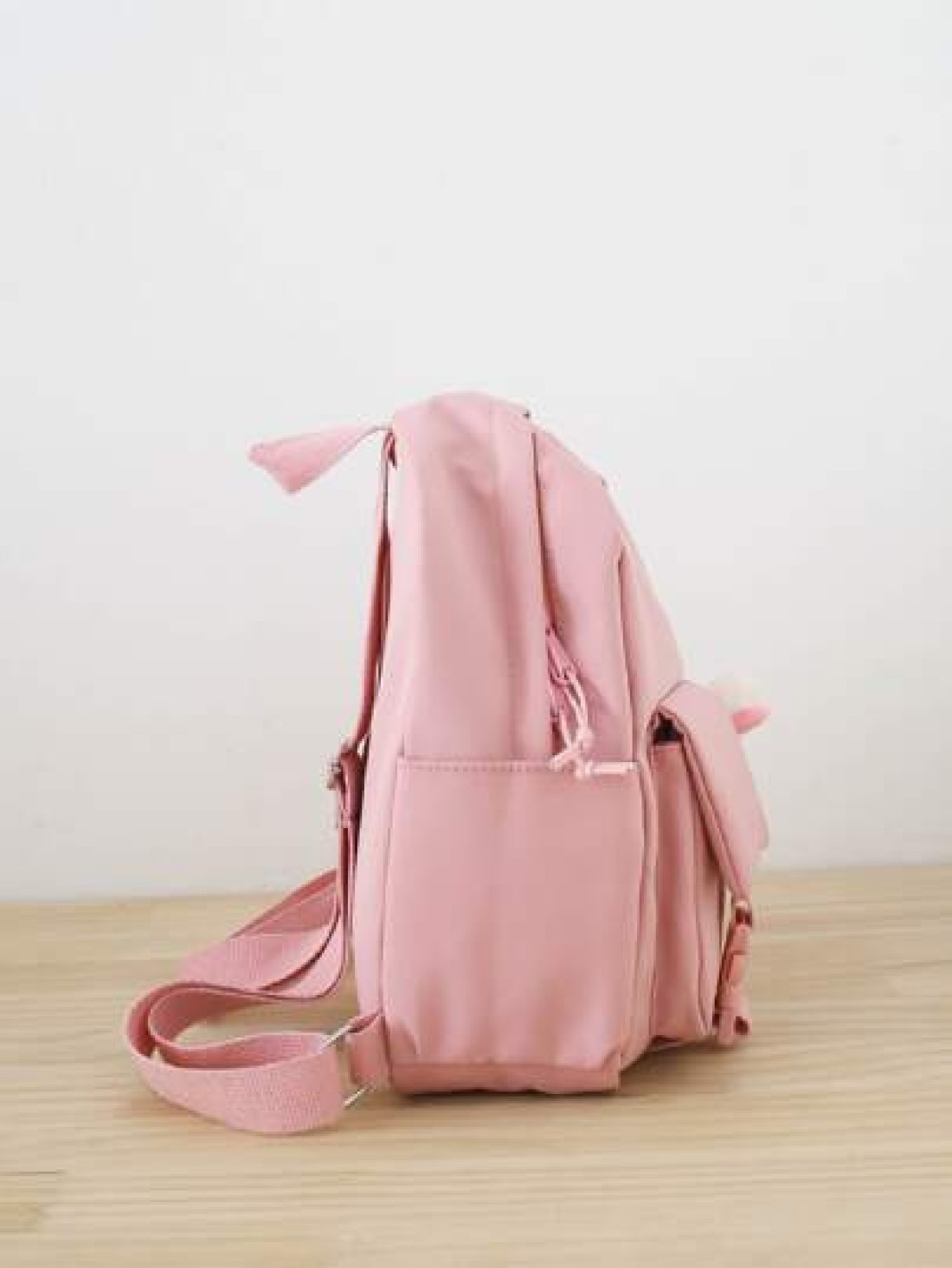 Girls Fuzzy Cartoon Rabbit Letter Patch Decor Zipper Cute Functional Backpack