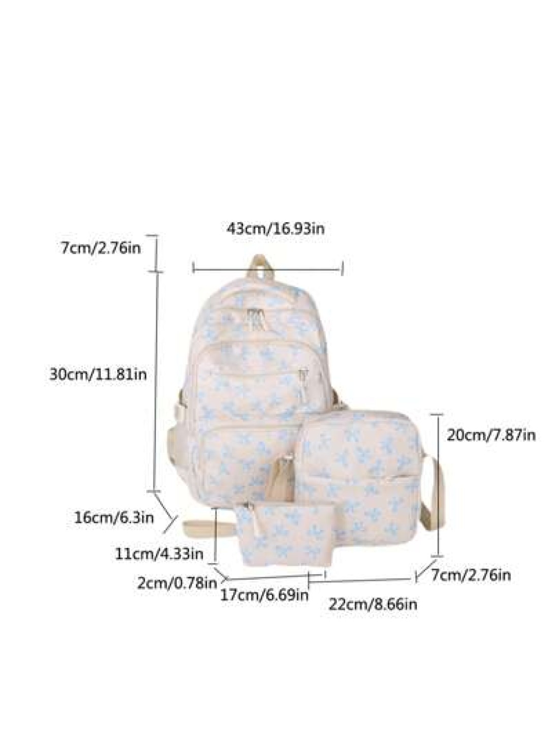 3pcs Nylon Bow Print Backpack Set Foldable Multi Po Cket Large CapacityWater Resistant Zipper Backpack Suitable F Or Teenagers High School College Students Ladies Daily Use Commuting Traveling Gifts F