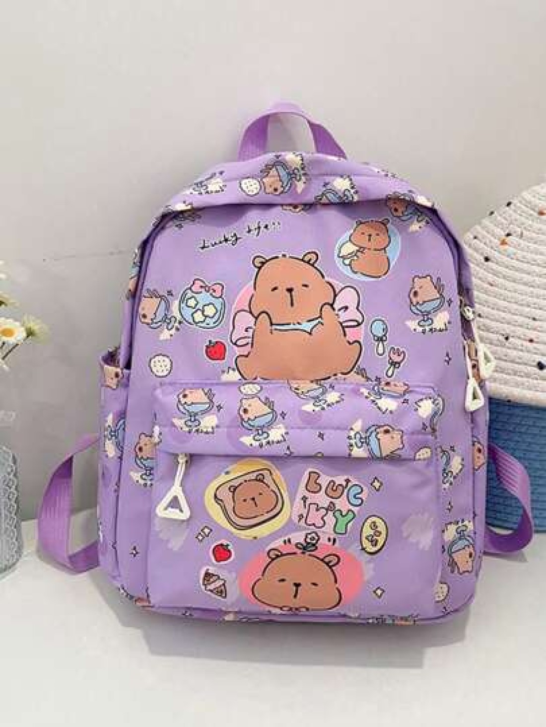 1pc Nylon Zipper Closure Fashionable And Cute Capibara Backpack Niche Design Adjustable Shoulder Straps Comfortable And Versatile Suitable For Daily Travel Backpacks And Highly Attractive Bags Suitabl
