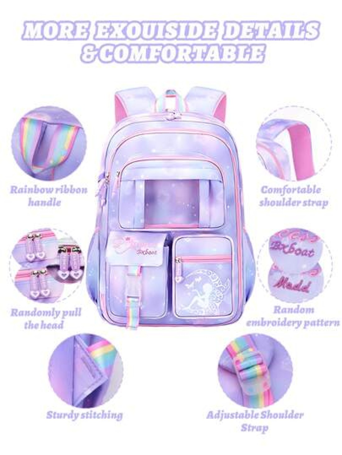 1pc Dream Girl Backpack Multi Pocket Children Backpack Cute Student School Bag Casual Durable Lightweight Travel Bag With Front Transparent Pocket And Anti Theft Pocket Ideal Birthday Gift For Girls G