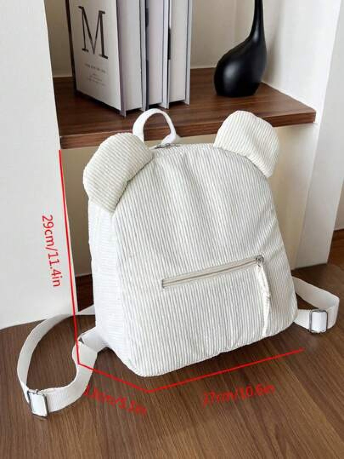 A Stylish Cute Simple Corduroy Bear Shaped Backpack Suitable For The Back To School Season A Nylon Double Zipper Lightweight Backpack Suitable For Teenagers School Daily Travel Shopping Travel And Vac