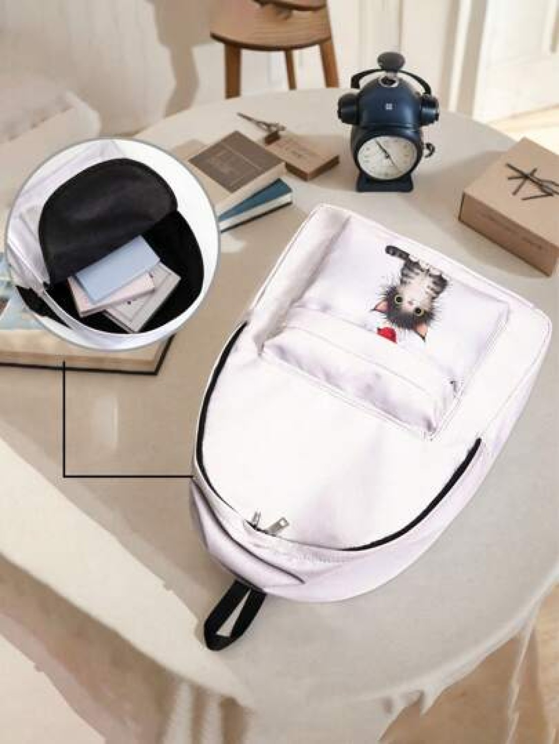 1pc Cute Cat Printed Pocket Backpack Zipper Closure Pocketed Casual Backpack Stylish For Boys And Girls Suitable For School And Outdoor Activities