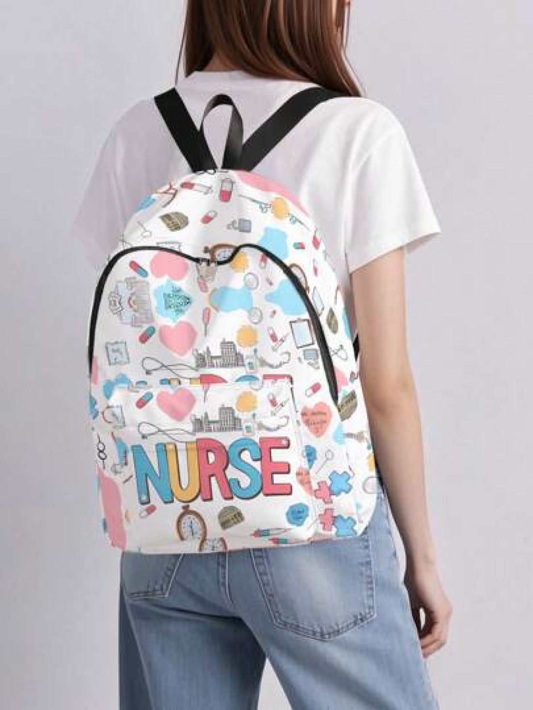 1pc Backpack With Colorful Paw Print Pattern Zipper Closure Pockets Backpack Suitable For Boys And Girls Daily Use For School And Outings
