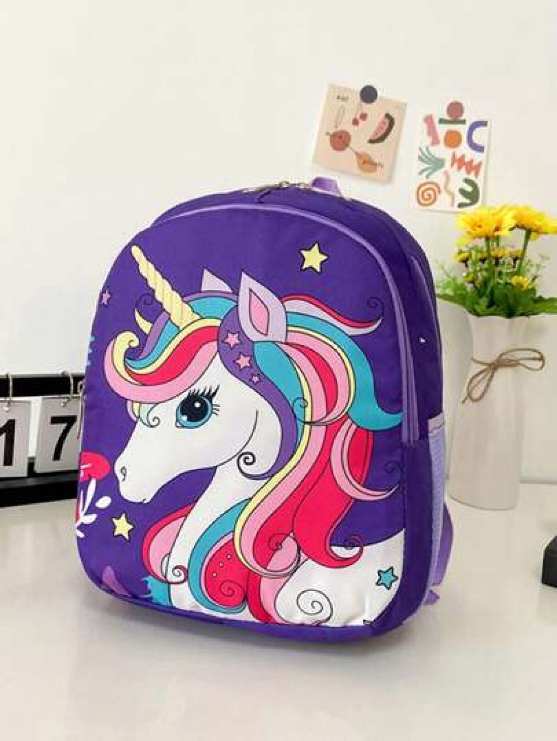 1pc Cute Backpack Nylon Cloth Double Zipper Closure Summer New Style Pink Rainbow Unicorn Schoolbag Fashionable Cartoon Backpack Comfortable Shoulder Strap Large Capacity Multifunctional Suitable For