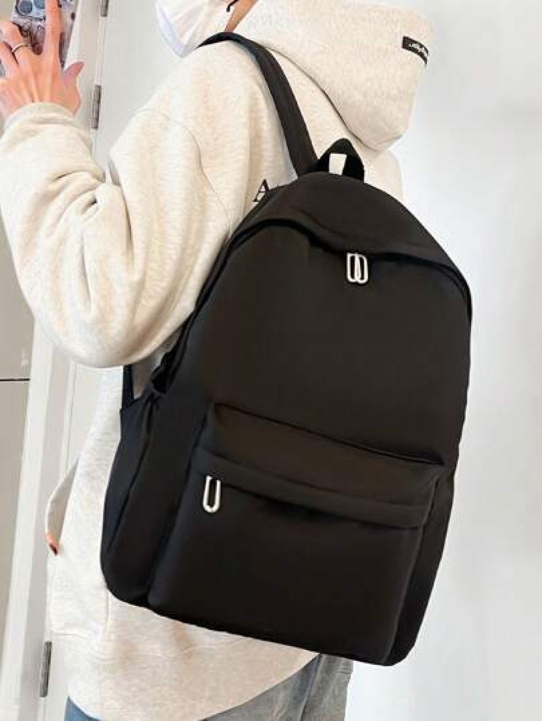 1 Pc Back To School Causal Preppy School Bag Durable Nylon Spacious Multiple Pockets High Capacity With Laptop Compartment Zipper Backpack Purse Solid Color School Backpack Lightweight Bookbags Portab