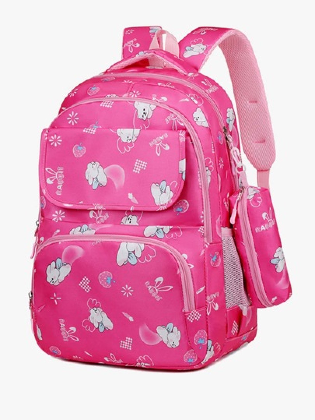 Girls Cute Double Shoulder Bags With Pen Pockets Featuring Rabbit Pattern Accents Commuting And Leisure Backpacks Available In Four Colors Black Blue Pink And Purple Adjustable Straps Large Capacity Z