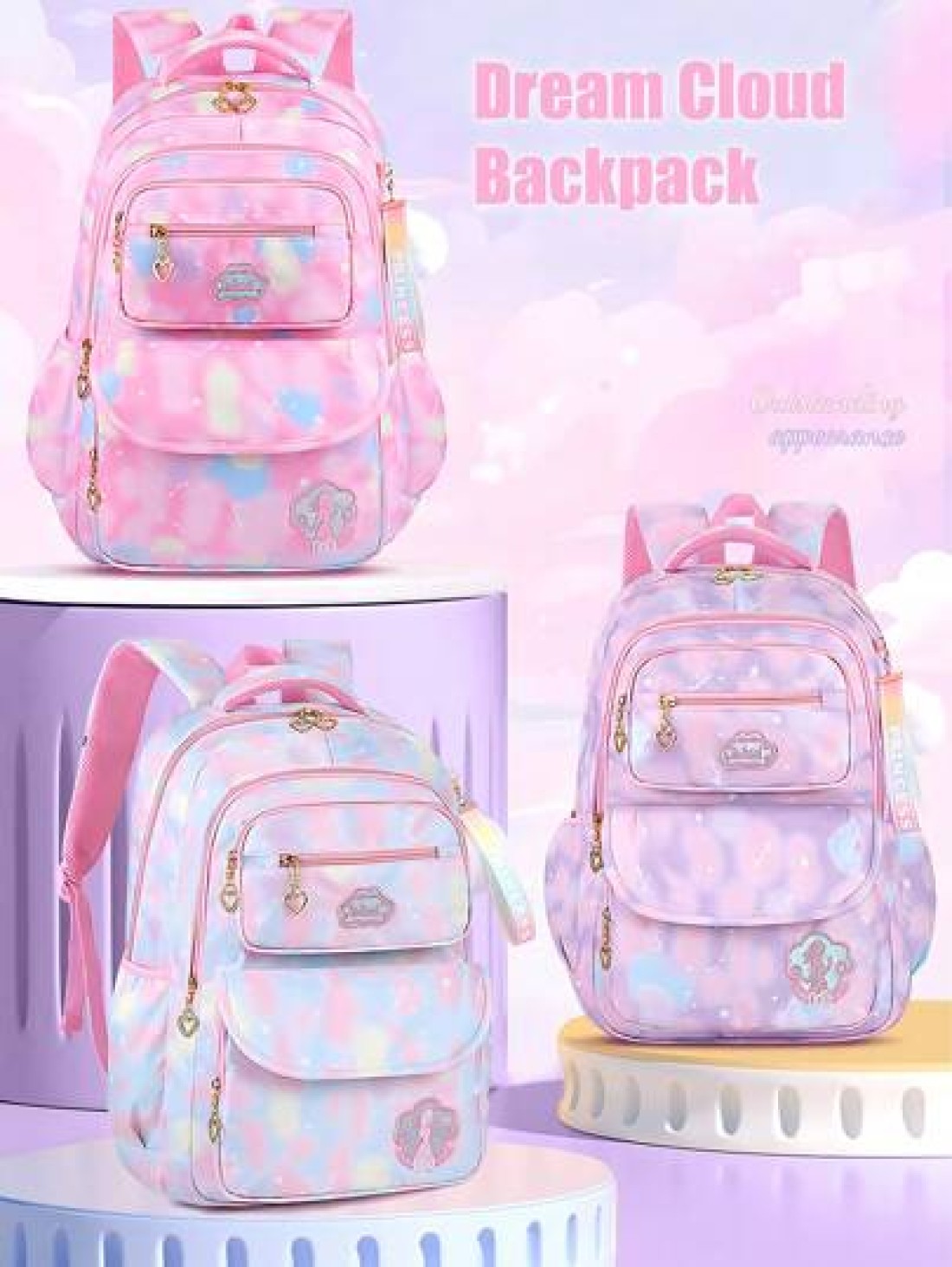 1pc Dreamy Girl Backpack School Backpack Casual Durable Lightweight Travel Backpack With White Furry Keychain Back To School Essential Suitable For Teen Girls For School And Travel