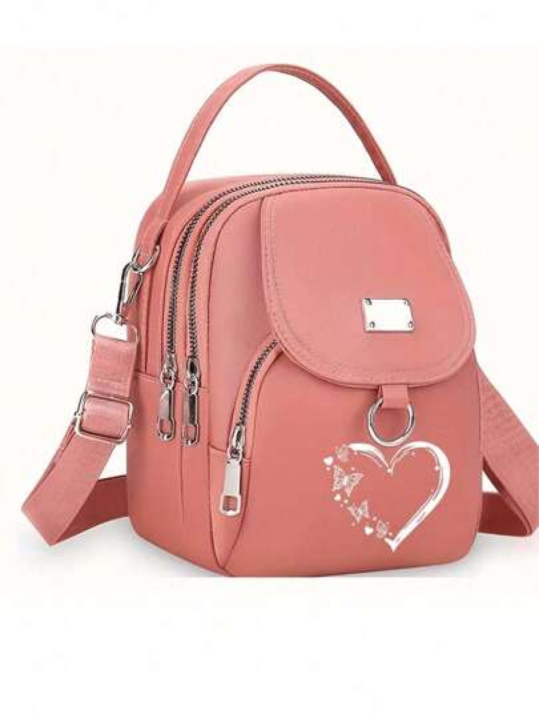 1pc Girl s Girl s Nylon Shoulder Bag With Heart And Butterfly Pattern Casual Mini Crossbody With Adjustable Strap Multi Layer External Headphone Hole Solid Color Secure Zip Closure Small Crossbody Bag