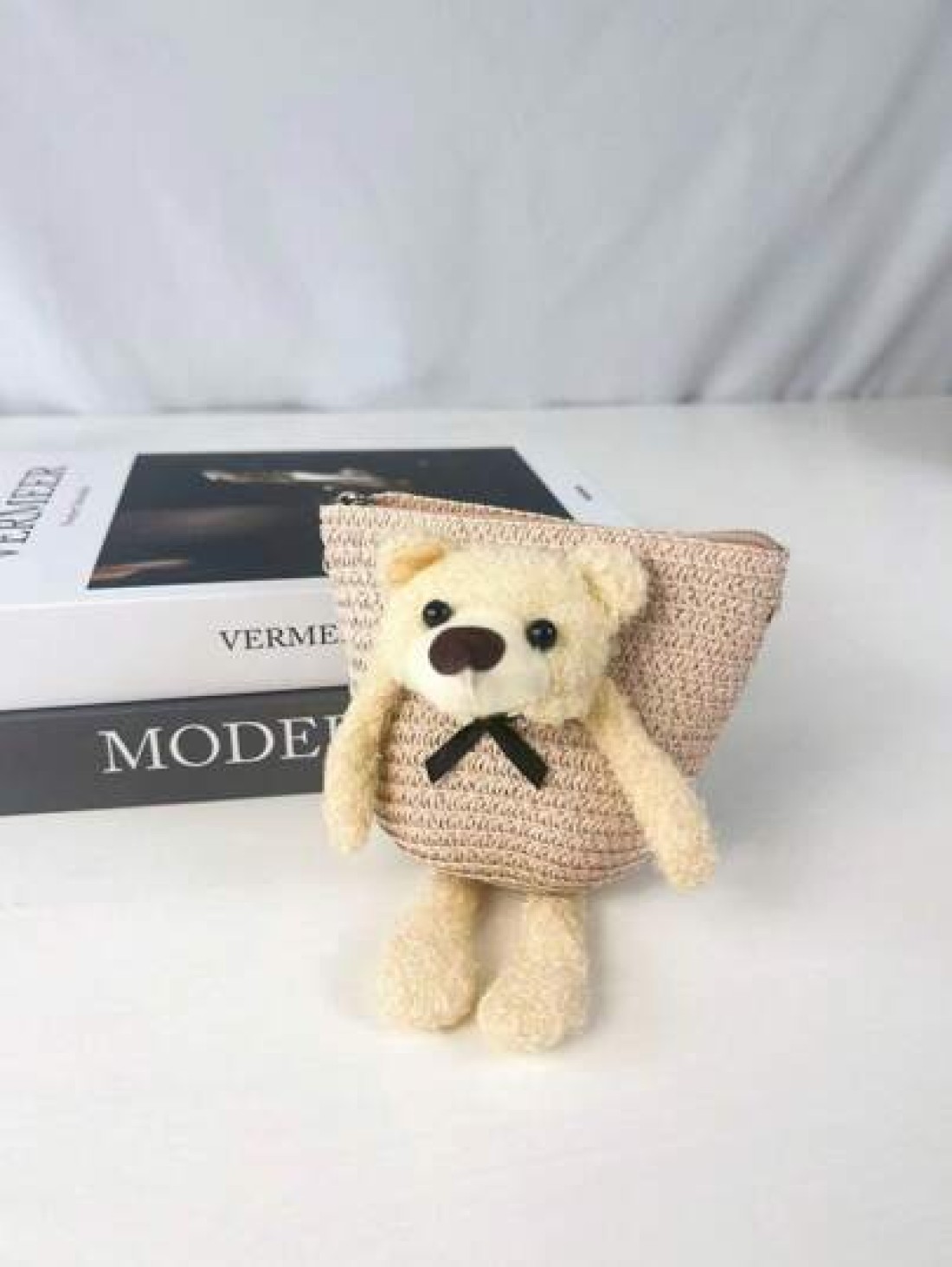 1pc Kids Cute Cartoon Bear Straw Beach Bag Princess Shoulder Crossbody Suitable For Daily Outing