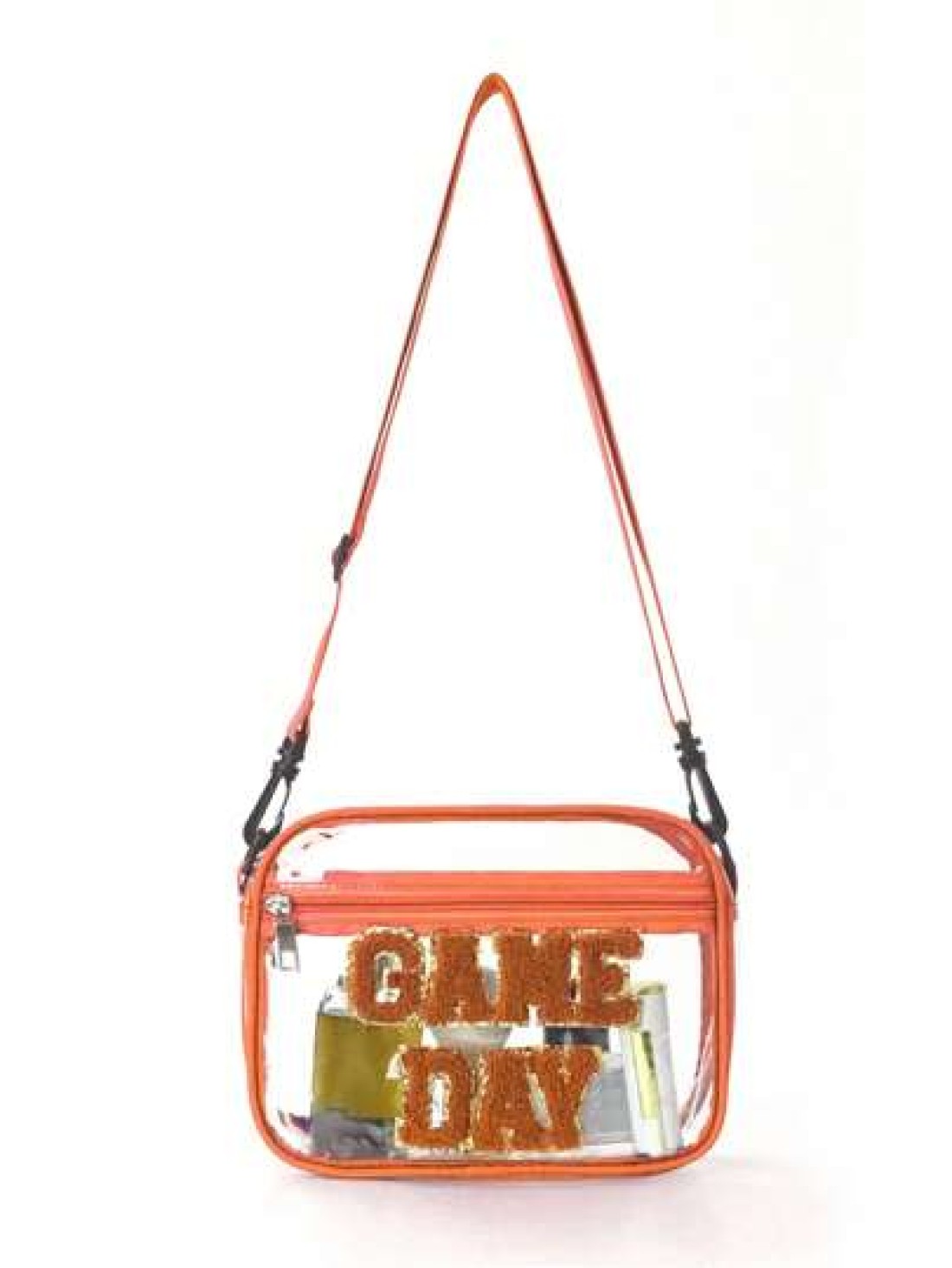 1pc Kids Cute Fashion Tpu Transparent Crossbody Bag Chenille Letters Embroidery Game Day Adjustable Shoulder Strap Zipper Closure Waterproof Simple Style Suitable For Going Out And Daily Commuting Hol