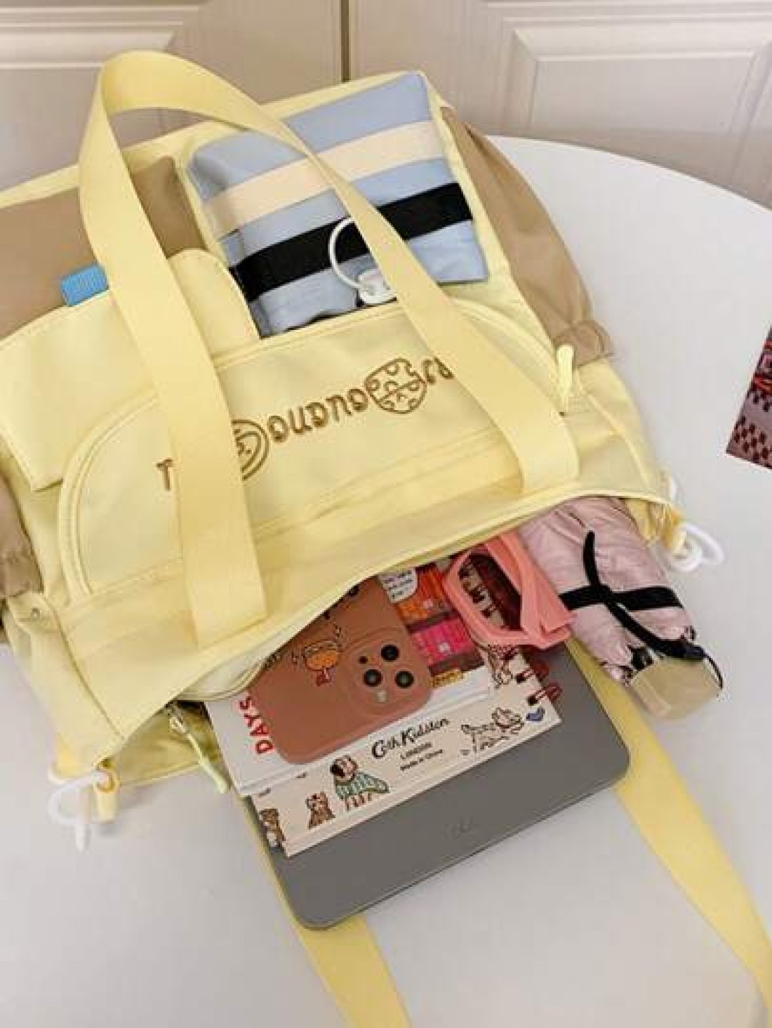 1pc New Student Tutoring Bag Casual Contrast Color Nylon Waterproof Large Capacity Shoulder Bag