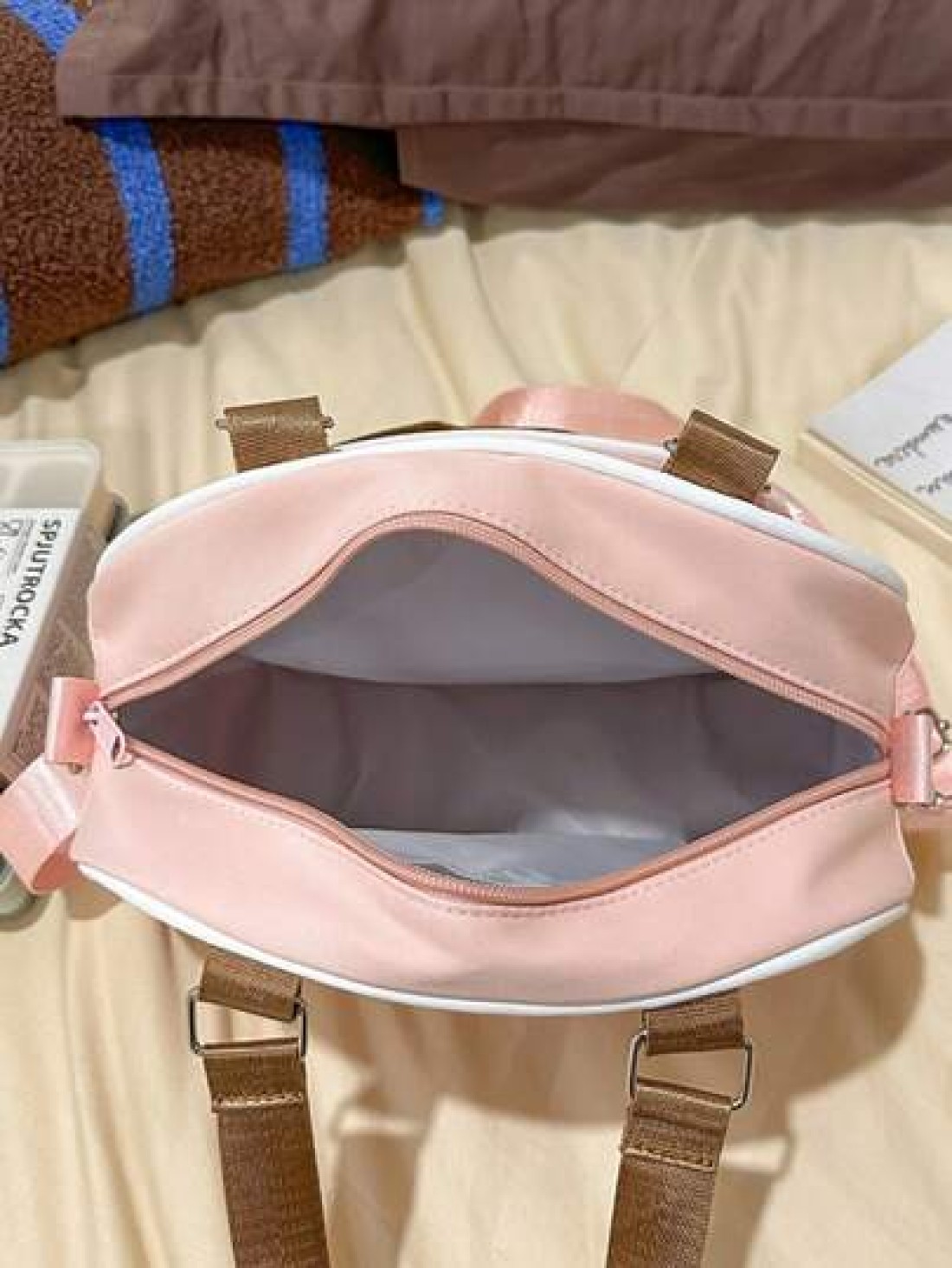 1pc New Casual Colorblock One Shoulder Bag Nylon Waterproof Transparent Crossbody Bag No Accessories Pendant