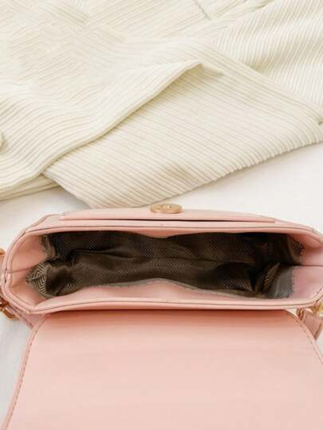1pc New Fashionable Chic Handbag Solid Color Sweet Bow PU Small Square Shoulder Bag