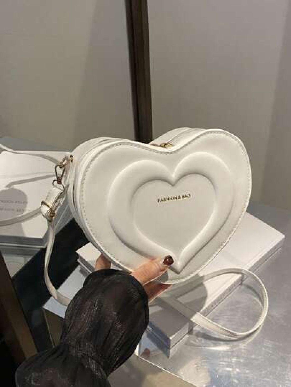 1pc A Cute And Fresh Style Heart Shaped Crossbody Bag Made Of Pu Material With Zipper Closure Adjustable Shoulder Strap And Large Capacity It Is Suitable For Teenagers Whether It Is For Students Daily