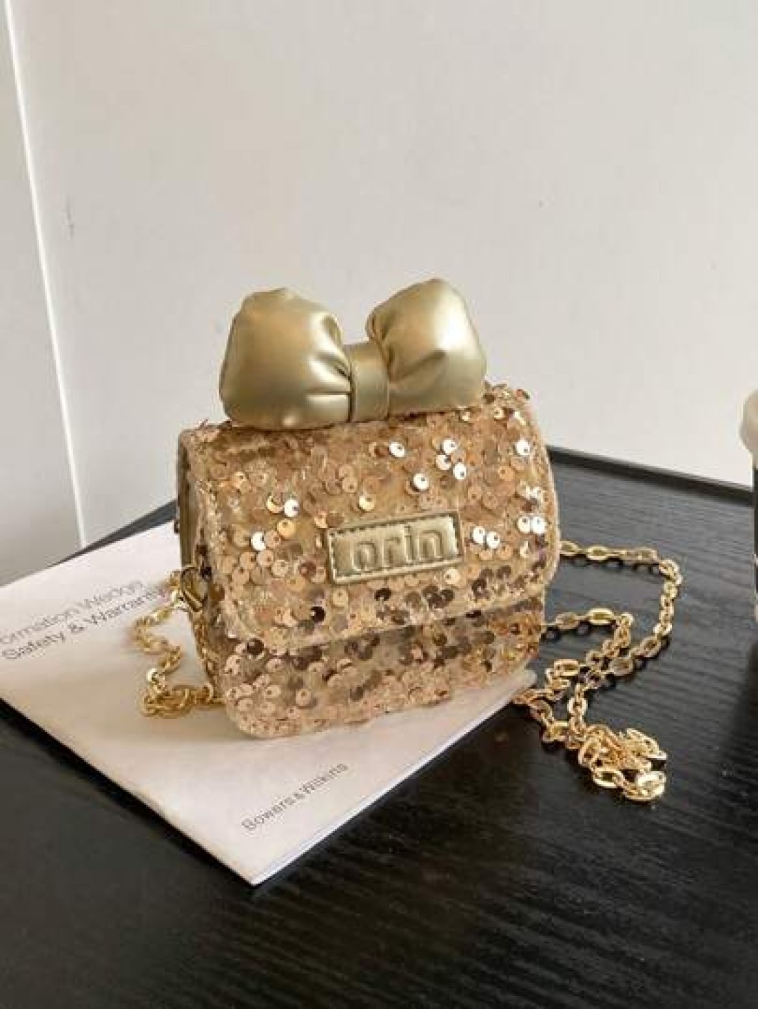 Cute Bowknot Glittering Chain Crossbody Bag Mini Shoulder Bag Casual Outing New Summer