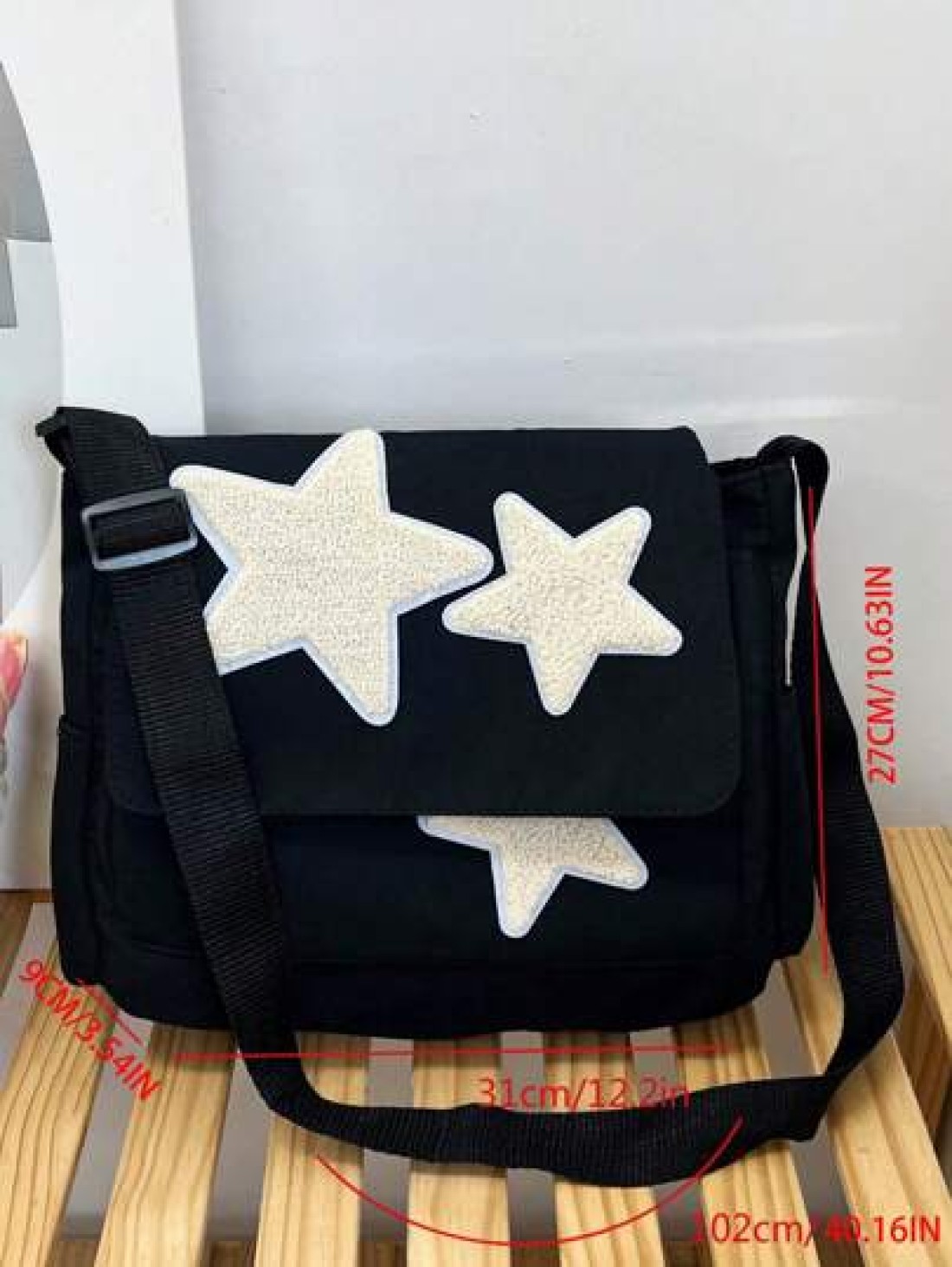 1pc Teenage Girls Star Printed Nylon Crossbody Bag With Flap Cover And Large Capacity Tote Bag