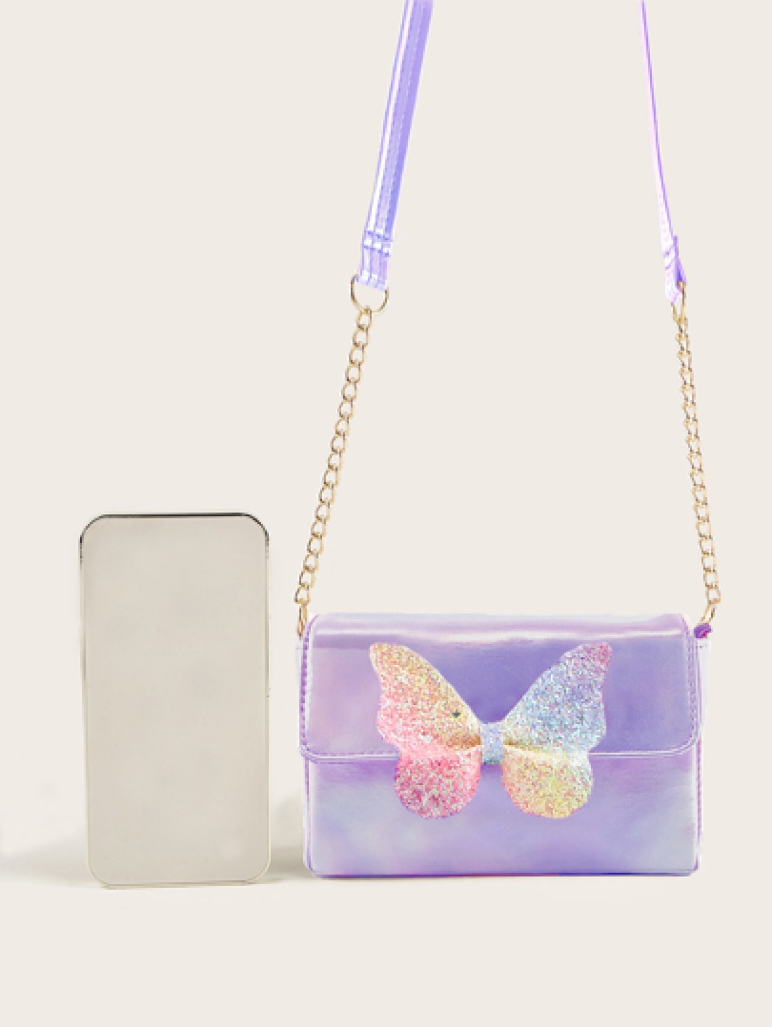 Metallic Glossy Funky Style Shoulder Bag With Butterfly Detailing