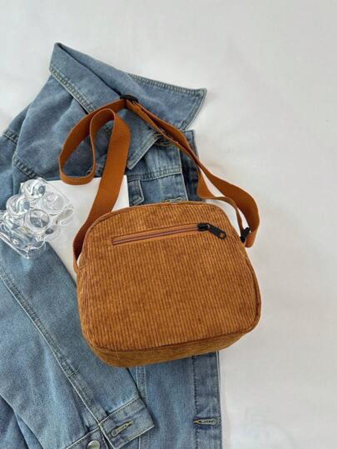 1pc Young Girl Plush Fabric Zipper Closure Casual Sling Bag Suitable For Everyday Use