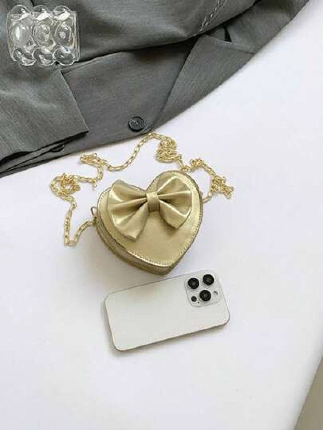 1pc Pu Zipper Closure Messenger Bag Fashionable Mini Heart Shaped Chain Shoulder Messenger Bag Ins Korean Version Niche Design Simple And Exquisite Lipstick Earphone Bag Comfortable Shoulder Strap Smo