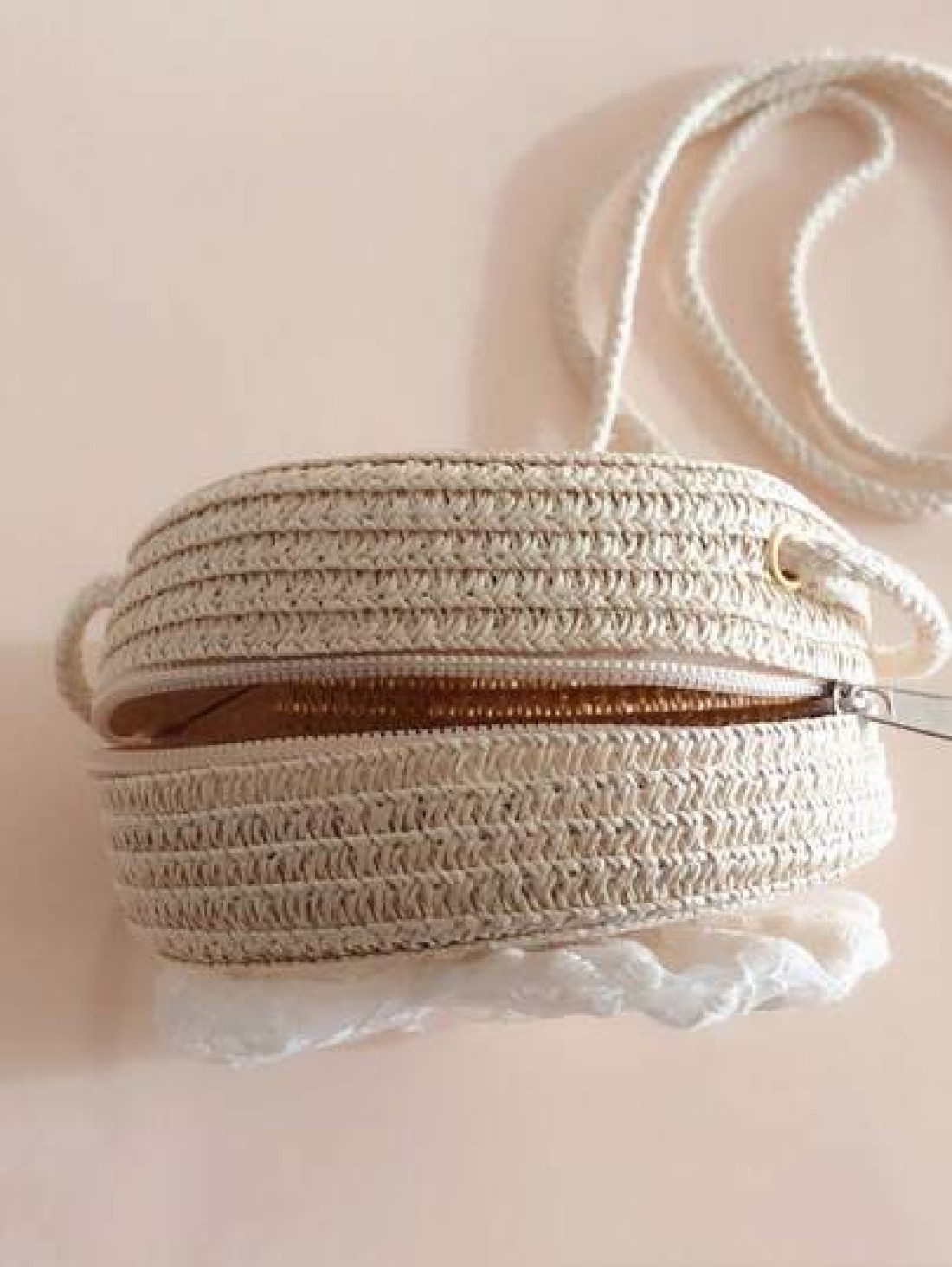 1pc Girls Lace Bowknot Straw Crossbody Bag Kids Coin Purse For Travel Beach
