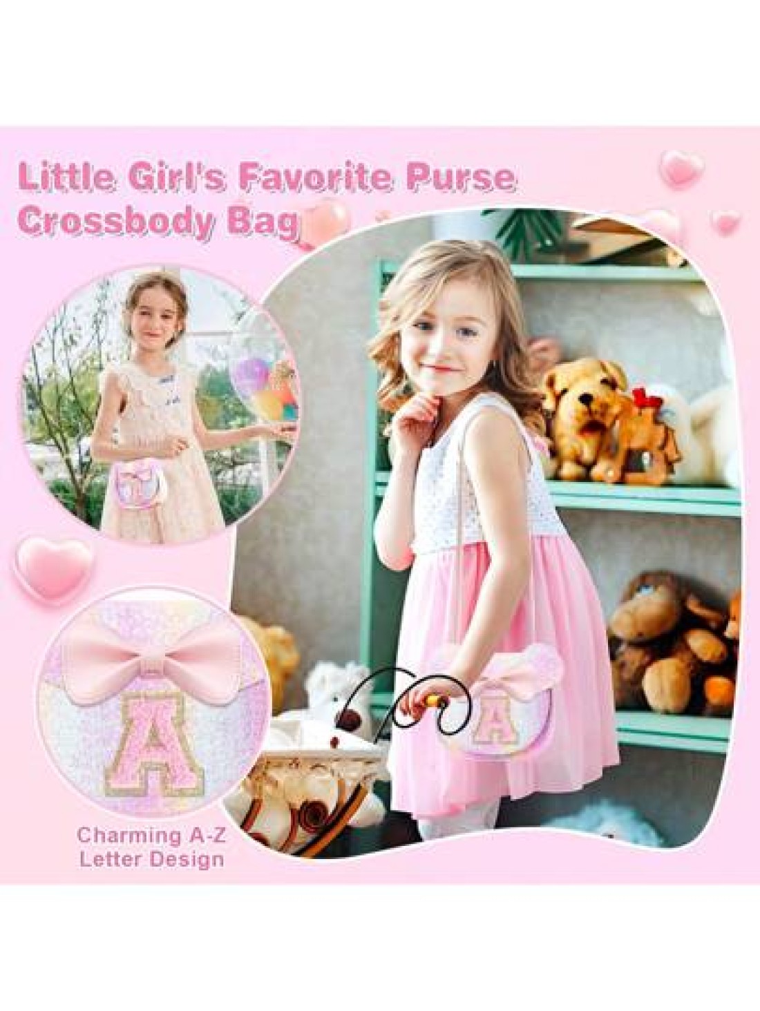 Toddler Purse Little Girl Purses For S 1 2 3 4 5 6 7 8 Year Old Birthday Gifts Cute Bow Purses Crossbody Shoulder Bag Personalized Initial Glitter Letter Coin Purse Christmas Gifts