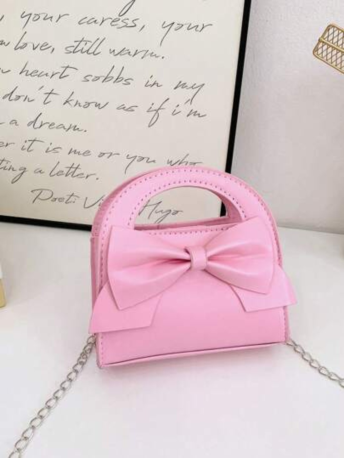 1pc Fashionable Popular Chain Bag Handbag Bow Shoulder Bag Cute Crossbody Bag With Cute Sweet Bow Decoration Handbag Pu Material Magnetic Buckle Closure Suitable For Girls Shopping Party Daily Use Put