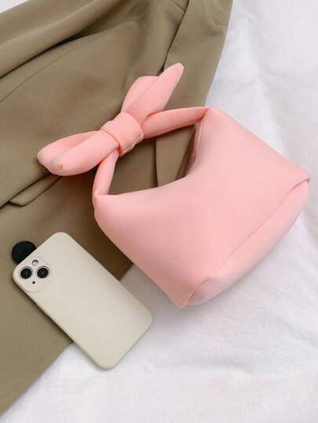 1pc New Japanese Style Big Bow Handbag Casual And Simple Zipper Design Pu Material High End Solid Color Matching Suitable For School And Travel Can Easily Accommodate Daily Necessities Versatile Items