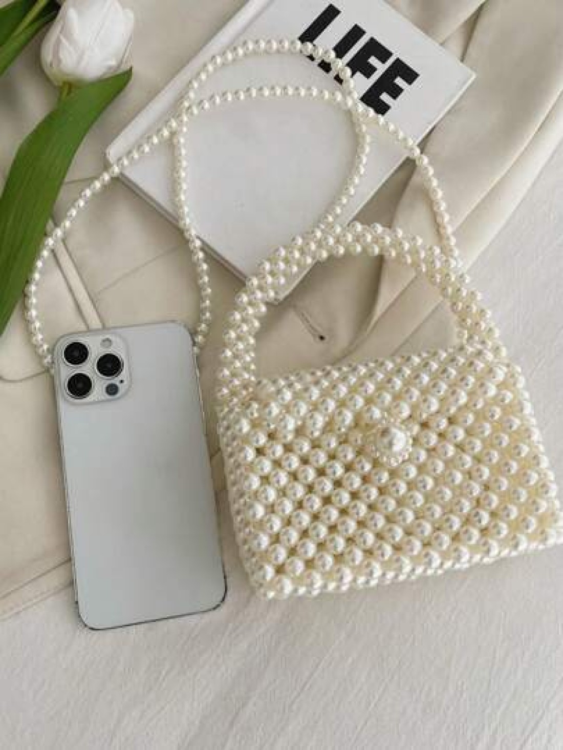 1pc Beaded Handbag Fashion Pearl Small Shoulder Bag Spring Summer