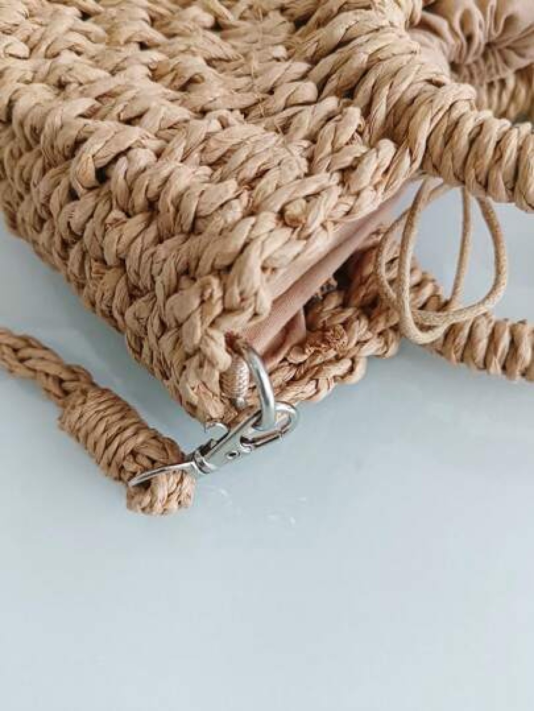 1pc Girls Beach Style Handbag Casual One Shoulder Crossbody Drawstring Top Tote Handmade Woven Butterfly Decor Straw Bag