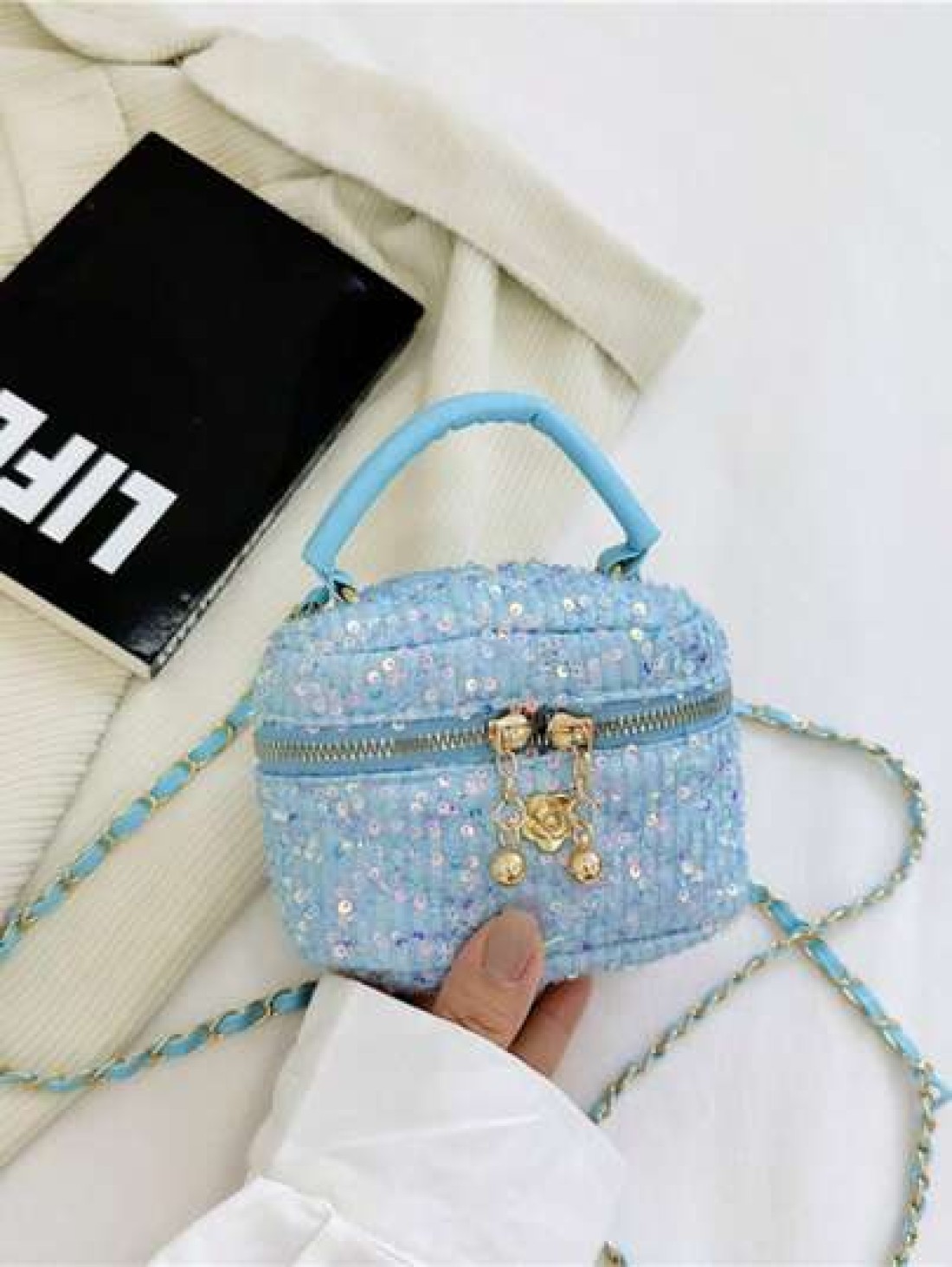 1pc Bucket Bag Diamond Bag High End Parent Child Handbag Fashionable Personalized Multifunctional Bag Cartoon Cute Flower Sequin Chain Handbag Niche Design Shoulder Crossbody Suitable For Shopping Tra