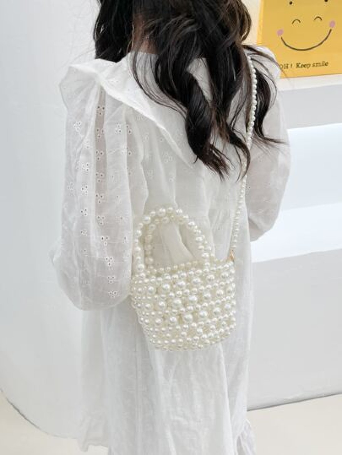 Girls Faux Pearl Beaded Satchel Bag